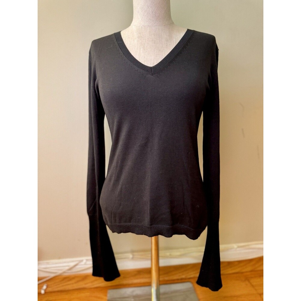 Banana Republic Stretch Women's Long Sleeve V-neck Silk Blend Sweater Black S
